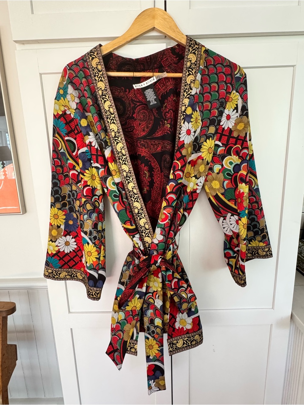 Alice + Olivia Multicolor Kimono Floral Wrap Robe Cover reversible!